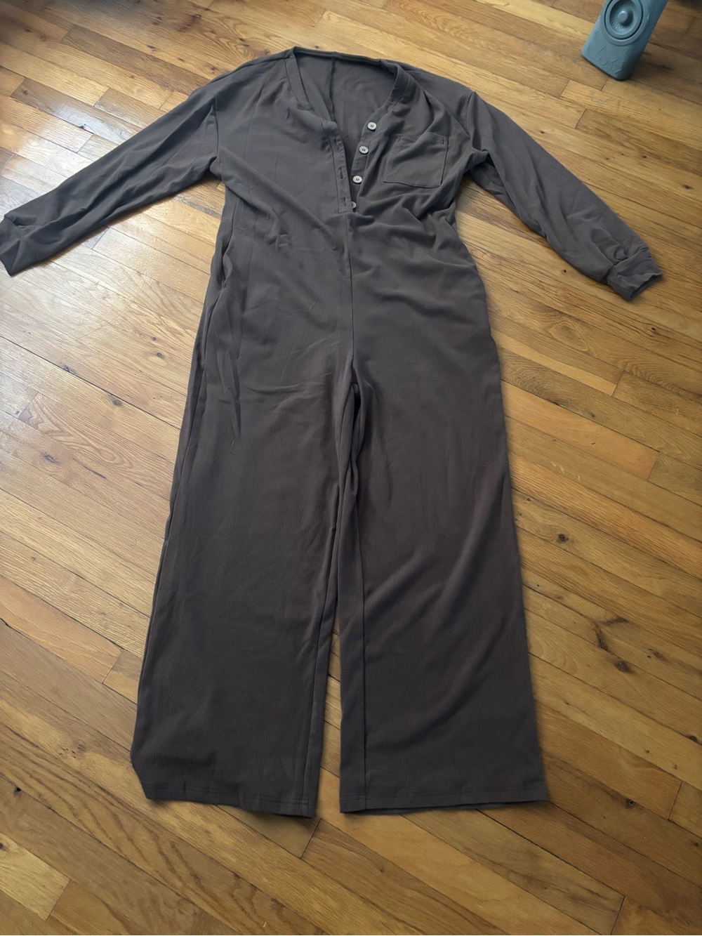 SHEIN Brown Long Sleeve Henley Jumpsuit